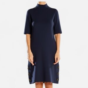 Ann Taylor Midnight Blue Tight Knit Sweater Midi Dress LARGE PETITE